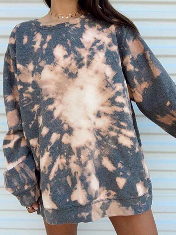 Mujeres Tie Dye Cuello Redondo Suéter Suelto Sudaderas De Manga Larga