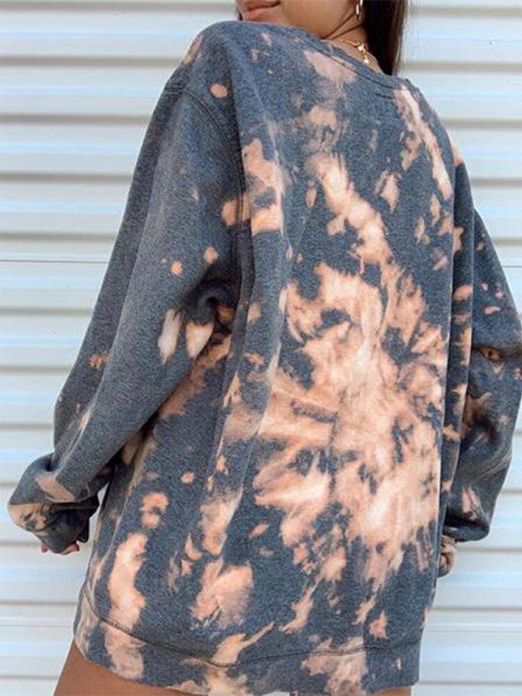 Mujeres Tie Dye Cuello Redondo Suéter Suelto Sudaderas De Manga Larga