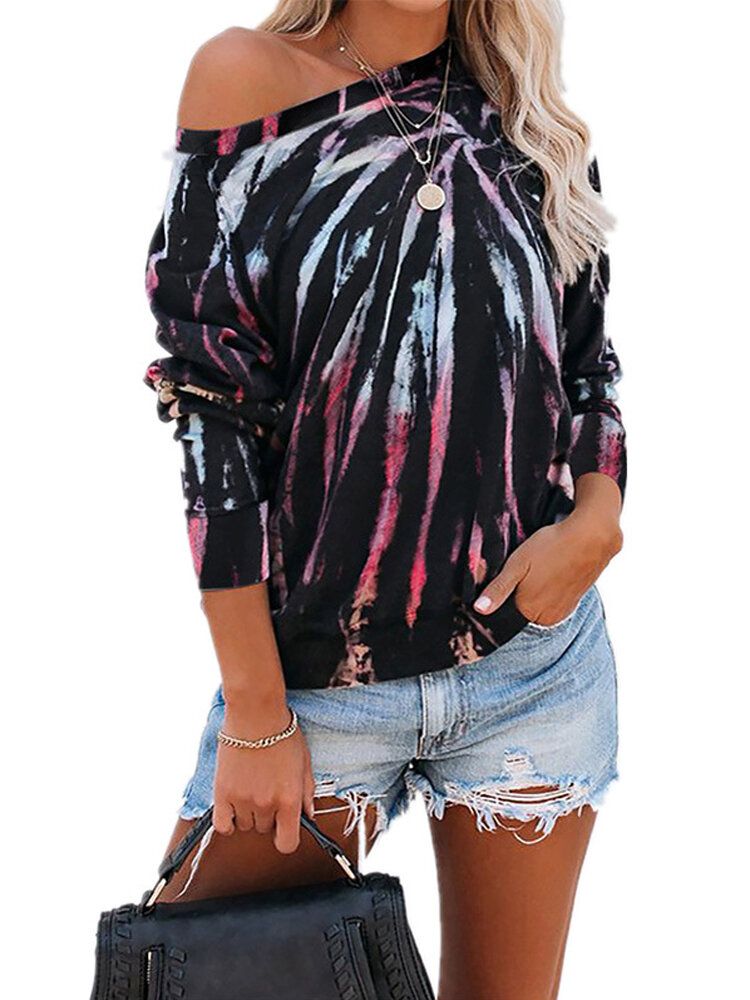 Mujeres Tie Dye Imprimir Cuello Redondo Suéter Informal Suelto Sudaderas De Manga Larga