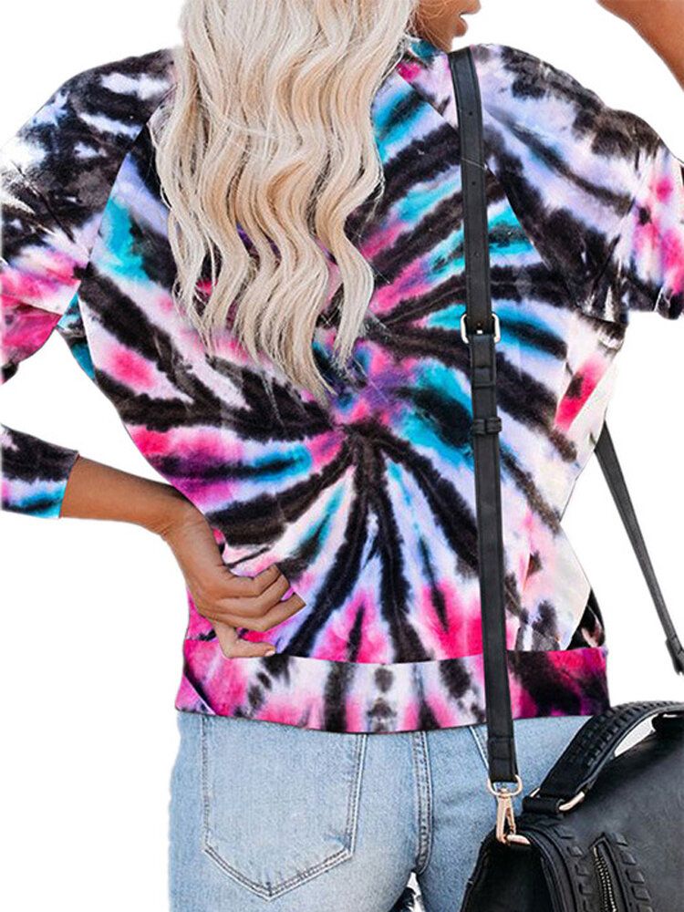 Mujeres Tie Dye Imprimir Cuello Redondo Suéter Informal Suelto Sudaderas De Manga Larga