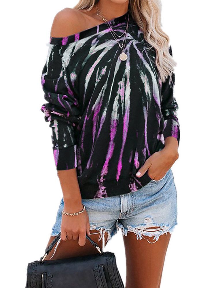 Mujeres Tie Dye Imprimir Cuello Redondo Suéter Informal Suelto Sudaderas De Manga Larga