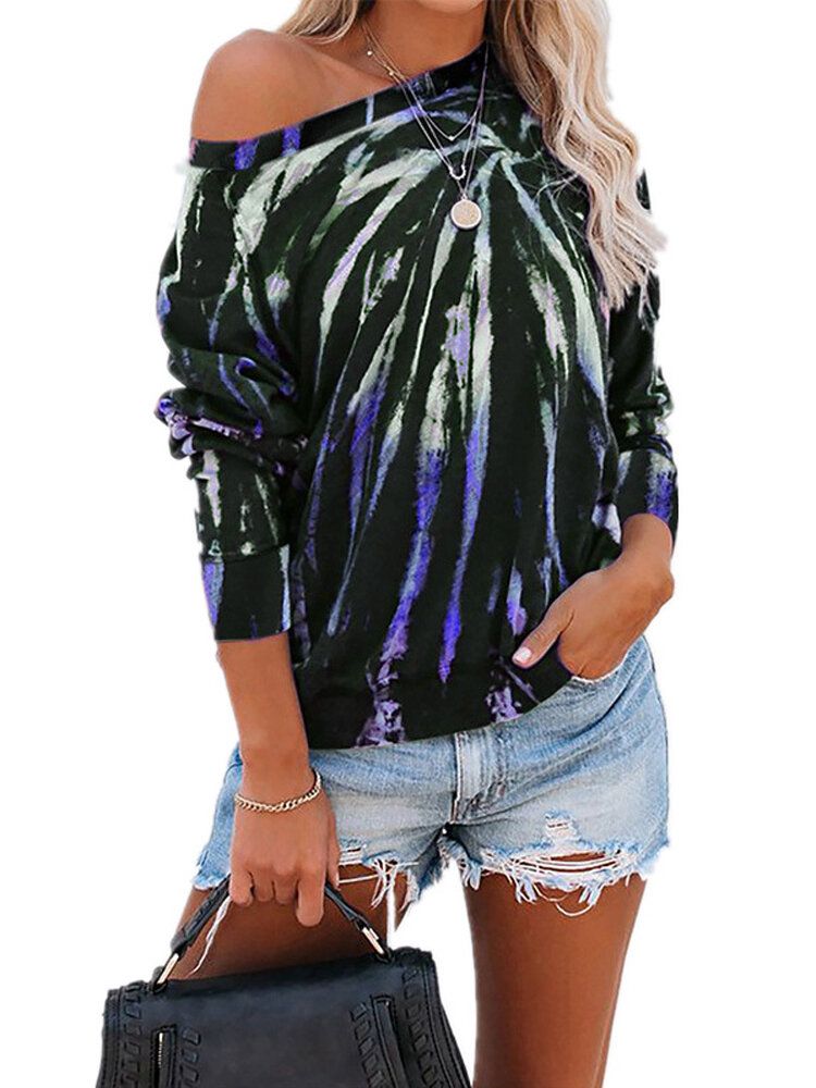 Mujeres Tie Dye Imprimir Cuello Redondo Suéter Informal Suelto Sudaderas De Manga Larga