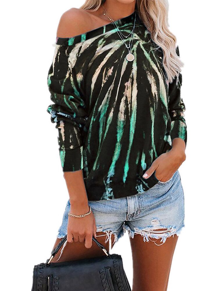 Mujeres Tie Dye Imprimir Cuello Redondo Suéter Informal Suelto Sudaderas De Manga Larga