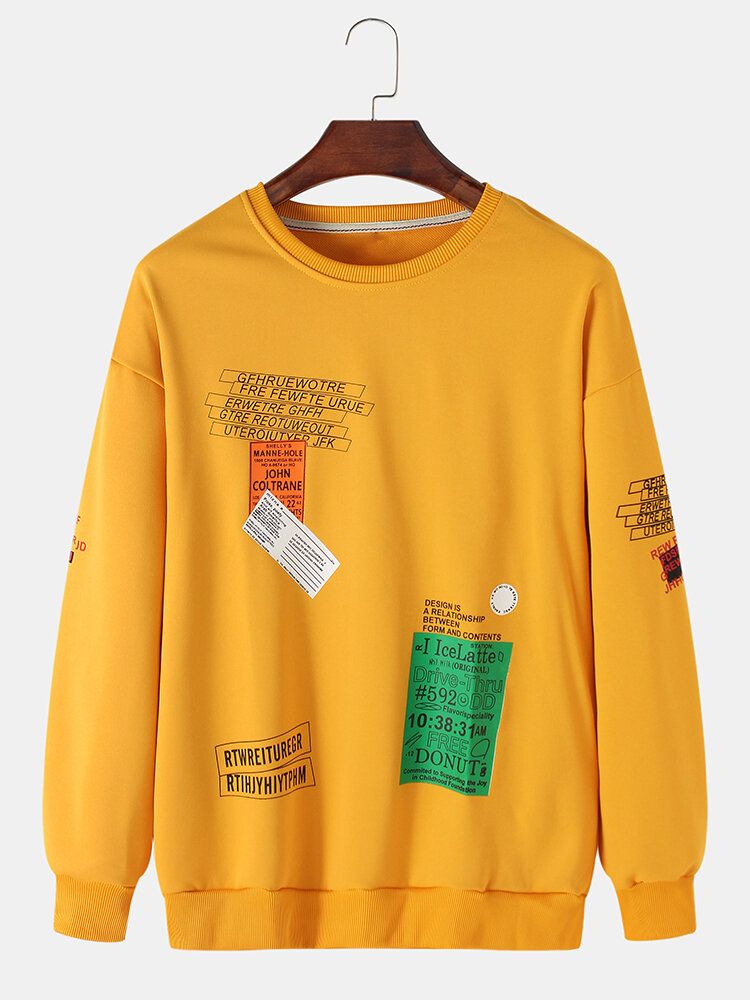 Pullover Con Estampado De Letras Para Hombre Manga Larga Hombros Caídos Sudaderas Simples