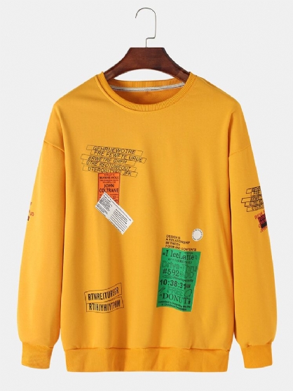 Pullover Con Estampado De Letras Para Hombre Manga Larga Hombros Caídos Sudaderas Simples