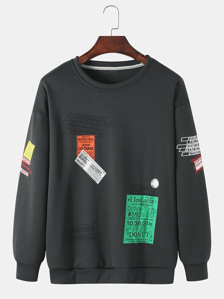 Pullover Con Estampado De Letras Para Hombre Manga Larga Hombros Caídos Sudaderas Simples