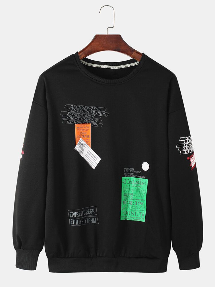 Pullover Con Estampado De Letras Para Hombre Manga Larga Hombros Caídos Sudaderas Simples