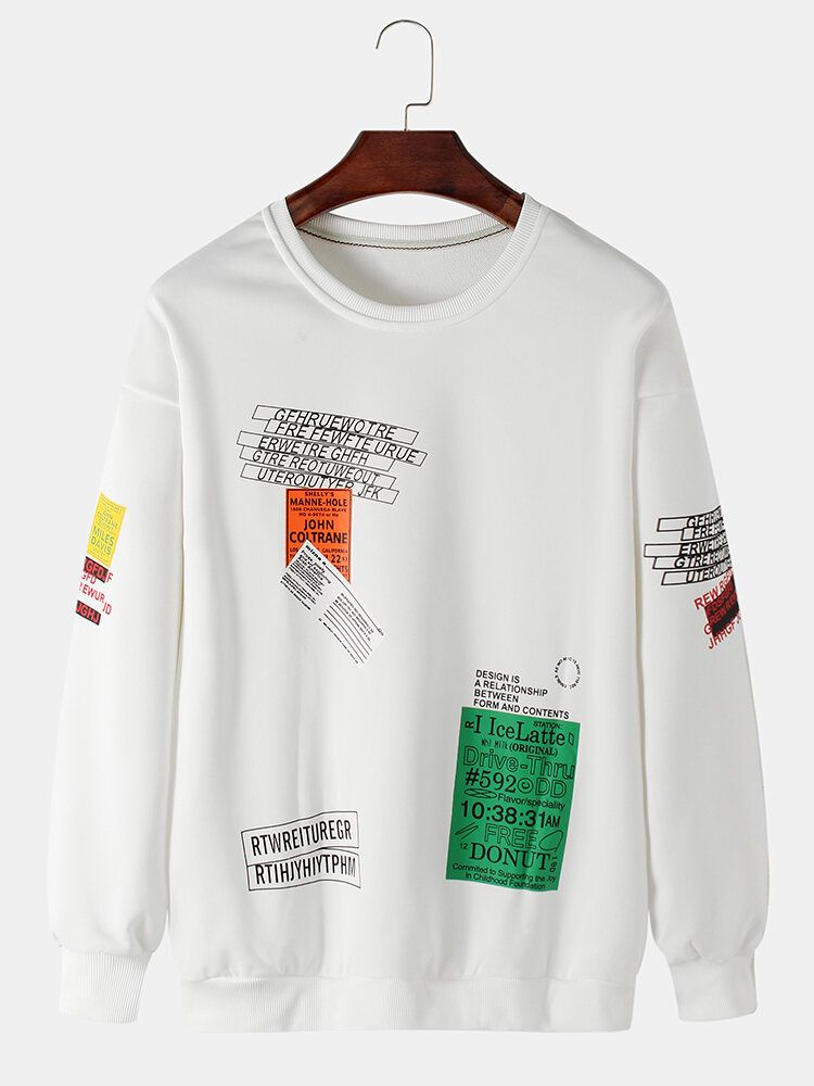 Pullover Con Estampado De Letras Para Hombre Manga Larga Hombros Caídos Sudaderas Simples