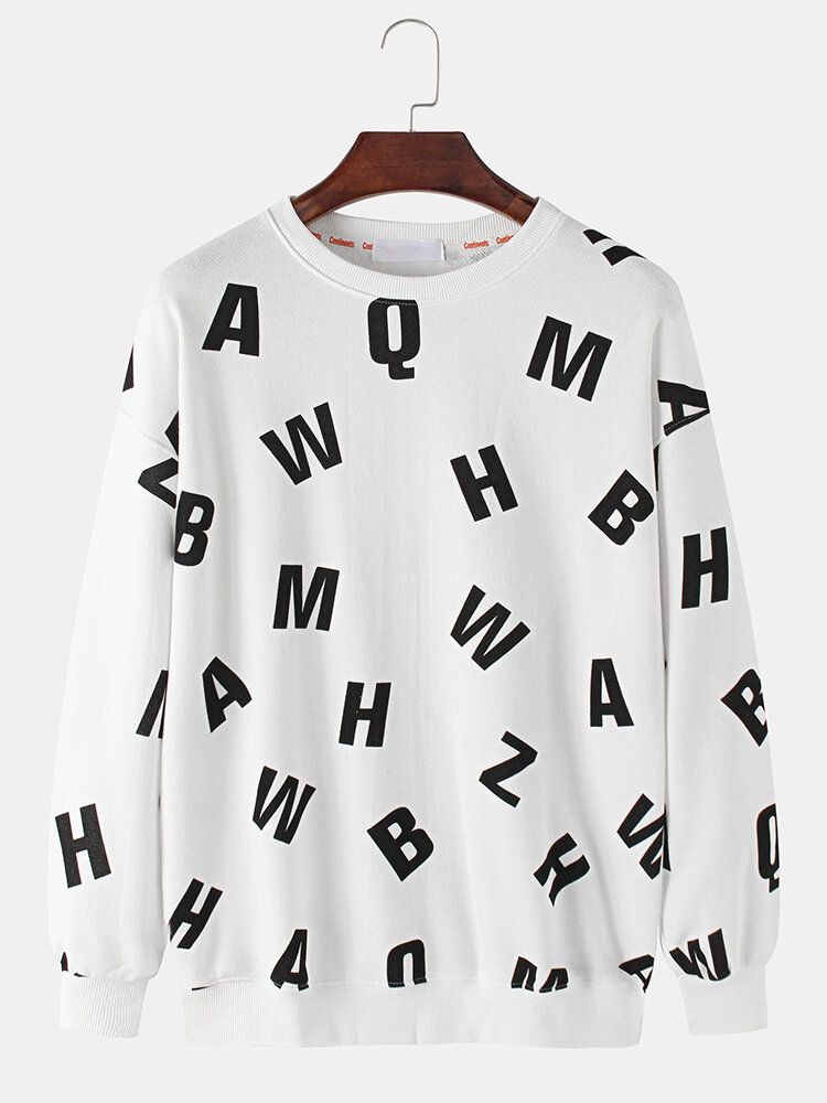 Pullover Con Estampado De Letras Para Hombre Sudaderas Con Hombros Caídos Simples