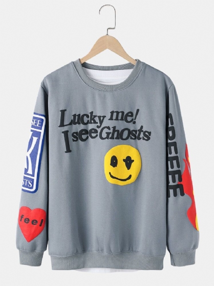 Sudadera Casual De Algodón Con Cuello Redondo Y Estampado De Lema Emojis Smile Para Hombre