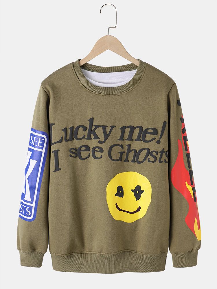 Sudadera Casual De Algodón Con Cuello Redondo Y Estampado De Lema Emojis Smile Para Hombre