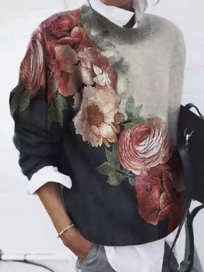 Sudadera Casual De Manga Larga Con Cuello Redondo Y Estampado Ombre Calico Para Mujer