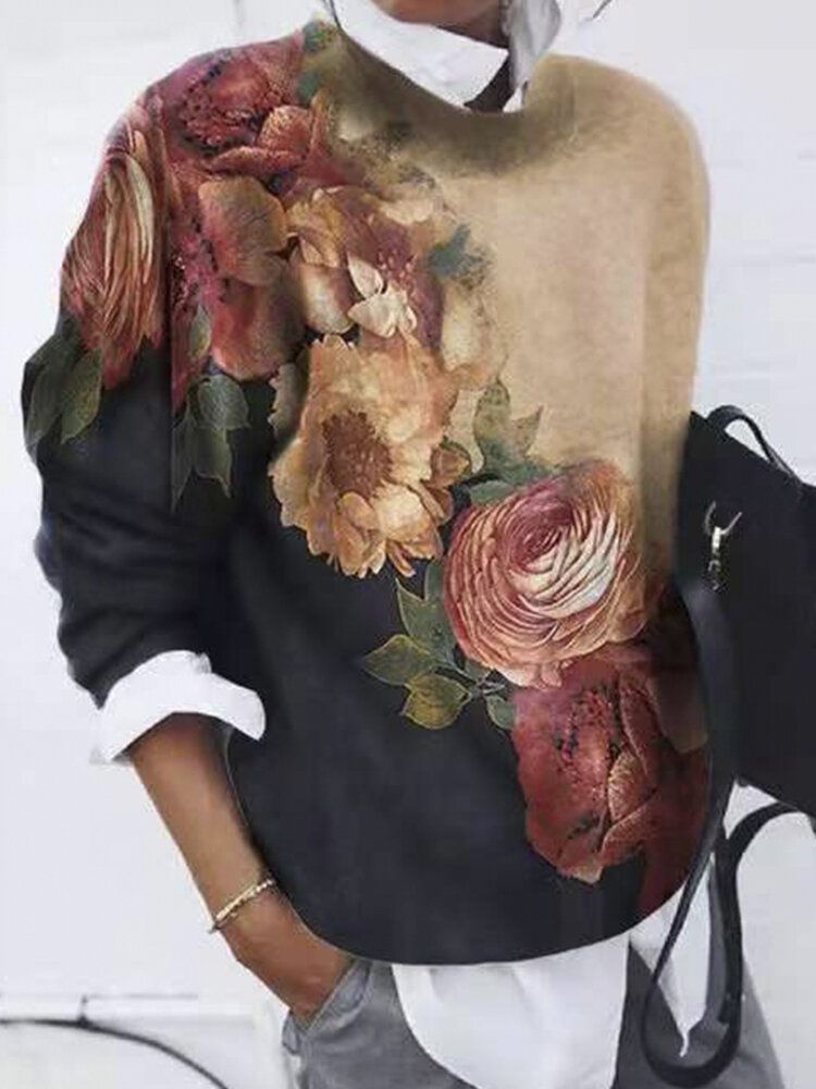 Sudadera Casual De Manga Larga Con Cuello Redondo Y Estampado Ombre Calico Para Mujer