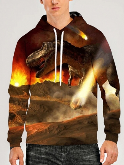 Sudadera Con Capucha De Ajuste Regular Diario Con Cordón Y Estampado De Dinosaurio De Llama 3d Para Hombre