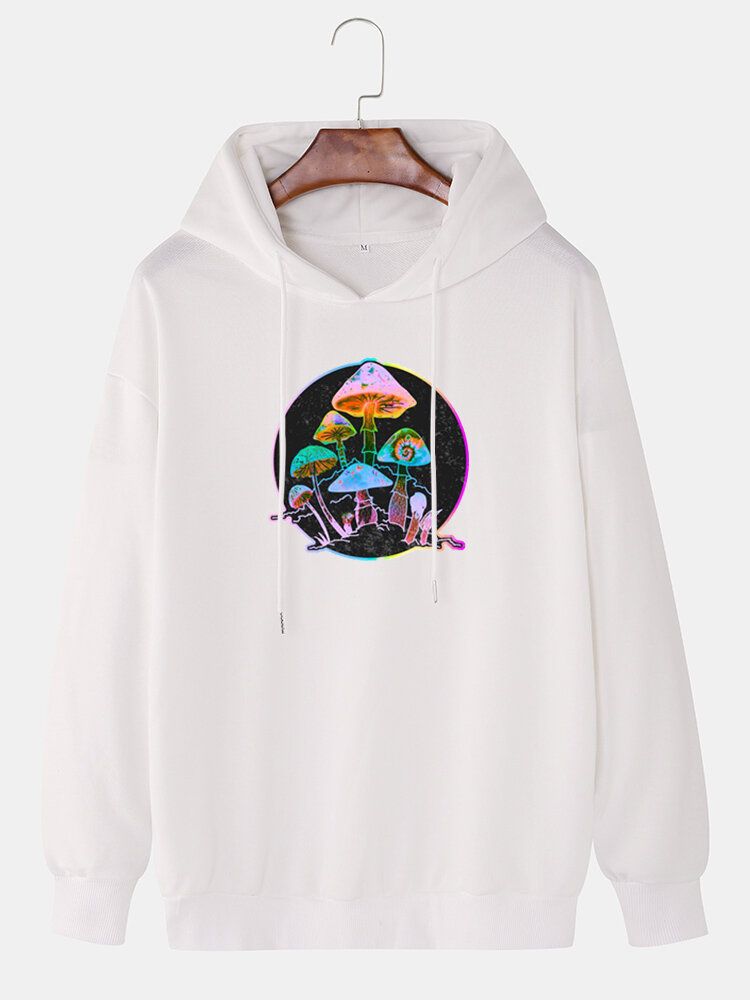 Sudadera Con Capucha De Ajuste Relajado Con Estampado De Hongos Reflectantes Coloridos Para Hombre