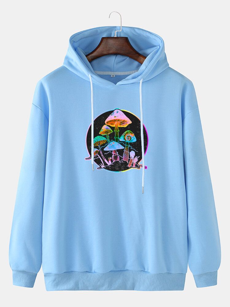 Sudadera Con Capucha De Ajuste Relajado Con Estampado De Hongos Reflectantes Coloridos Para Hombre