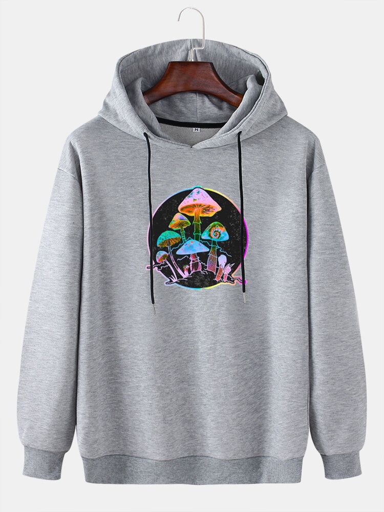 Sudadera Con Capucha De Ajuste Relajado Con Estampado De Hongos Reflectantes Coloridos Para Hombre