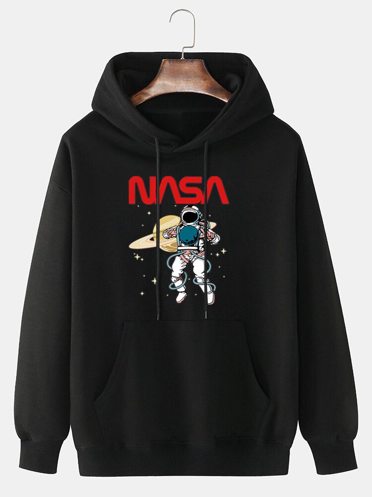 Sudadera Con Capucha De Algodón Con Cordón Y Estampado De Dibujos Animados De Astronauta Para Hombre