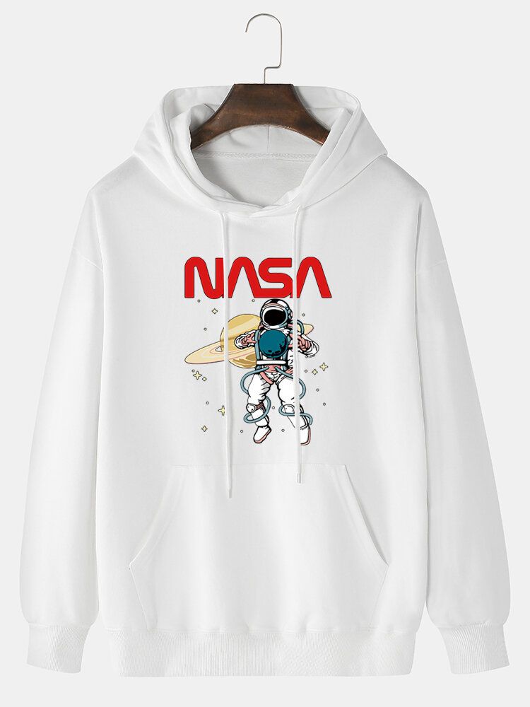 Sudadera Con Capucha De Algodón Con Cordón Y Estampado De Dibujos Animados De Astronauta Para Hombre