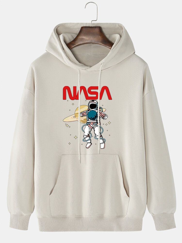 Sudadera Con Capucha De Algodón Con Cordón Y Estampado De Dibujos Animados De Astronauta Para Hombre