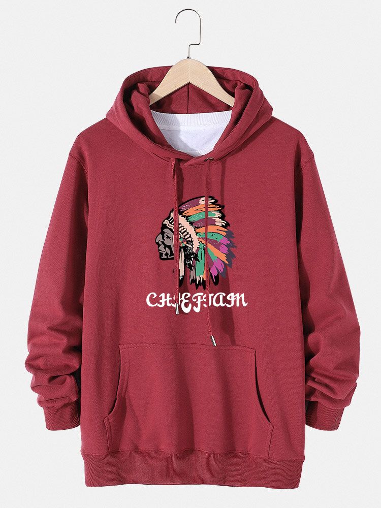 Sudadera Con Capucha De Algodón Con Cordón Y Estampado Gráfico De Figura Étnica Para Hombre