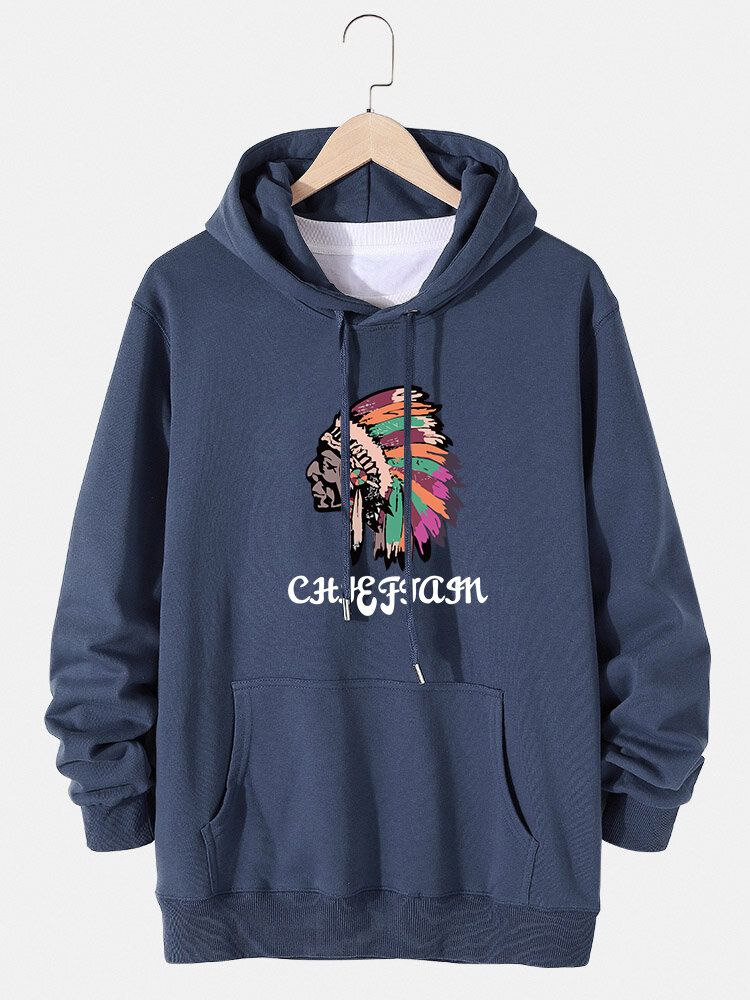 Sudadera Con Capucha De Algodón Con Cordón Y Estampado Gráfico De Figura Étnica Para Hombre