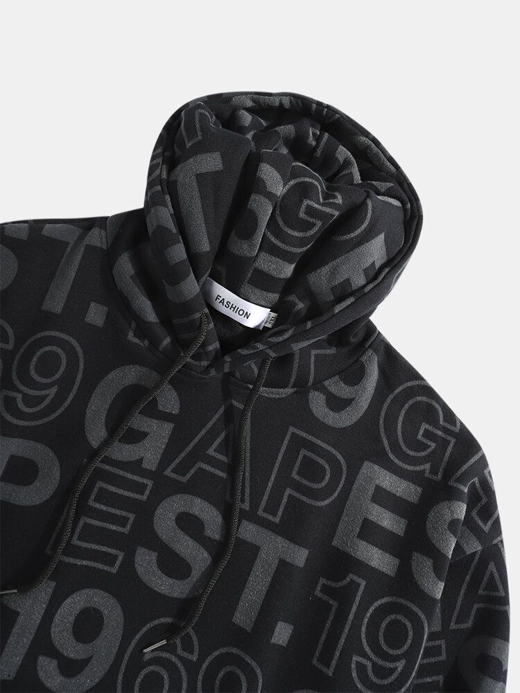 Sudadera Con Capucha De Algodón Estilo Callejero Con Estampado De Letras Y Números Para Hombre Con Bolsillo Canguro