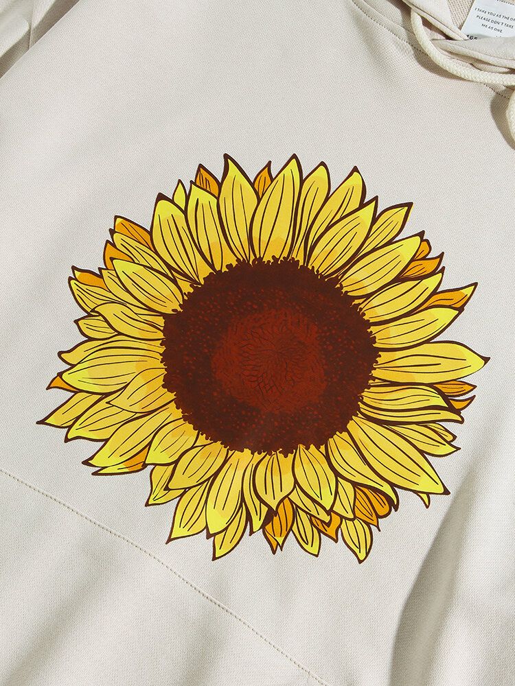 Sudadera Con Capucha De Bolsillo De Canguro Diaria Con Estampado De Girasol De Algodón Para Hombre