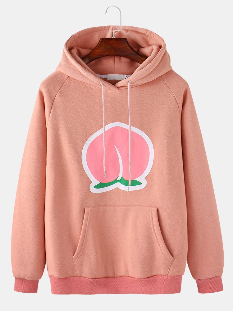 Sudadera Con Capucha Casual Con Cordón Y Estampado De Frutas De Dibujos Animados Lindo Para Hombre Con Bolsillo De Canguro