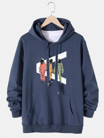 Sudadera Con Capucha Casual Con Estampado De Astronauta De Dibujos Animados Para Hombre Con Bolsillo Canguro