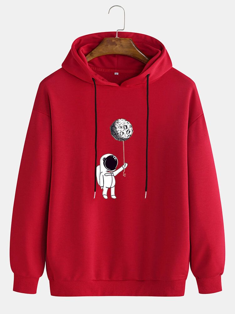 Sudadera Con Capucha Casual Con Estampado De Astronauta Y Estampado Sólido Para Hombre