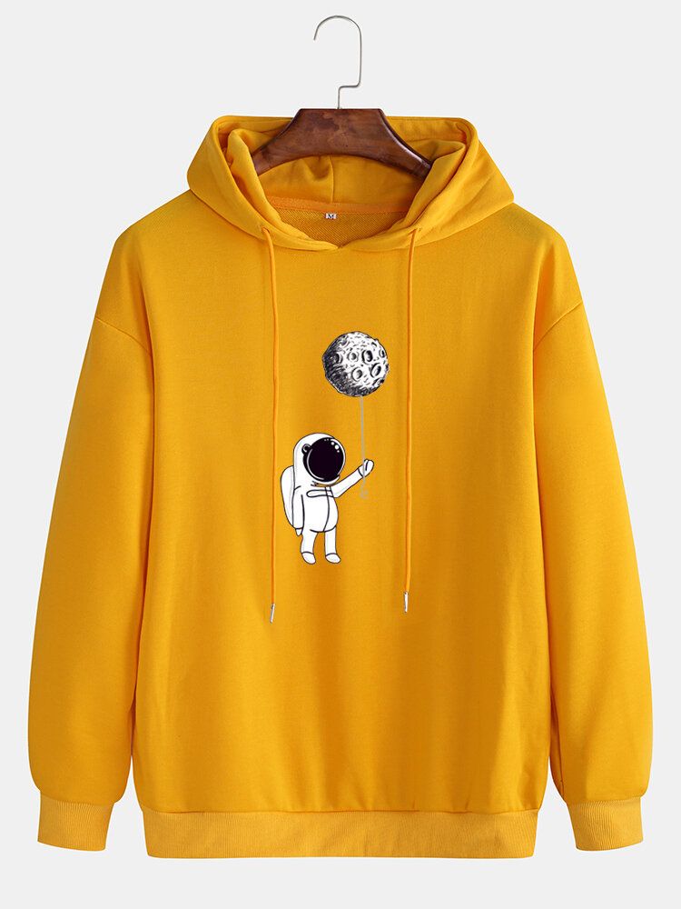 Sudadera Con Capucha Casual Con Estampado De Astronauta Y Estampado Sólido Para Hombre