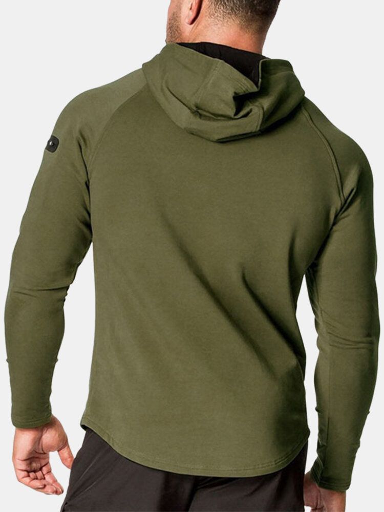 Sudadera Con Capucha Casual De Hombro Con Cremallera De Color Sólido Para Hombre Con Bolsillo De Canguro