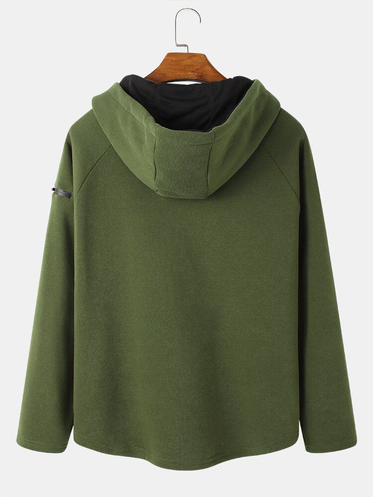 Sudadera Con Capucha Casual De Hombro Con Cremallera De Color Sólido Para Hombre Con Bolsillo De Canguro