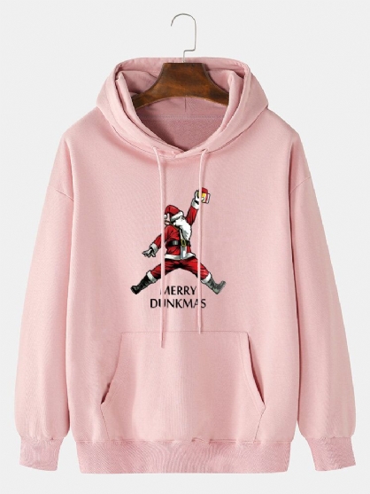 Sudadera Con Capucha De Color Sólido Con Estampado De Papá Noel Divertido 100% Algodón Para Hombre