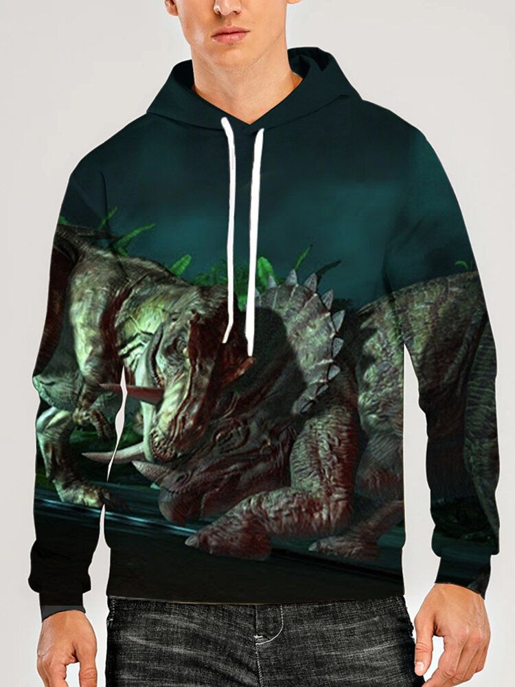 Sudadera Con Capucha Con Cordón Informal Con Estampado Animal De Dinosaurio 3d Para Hombre