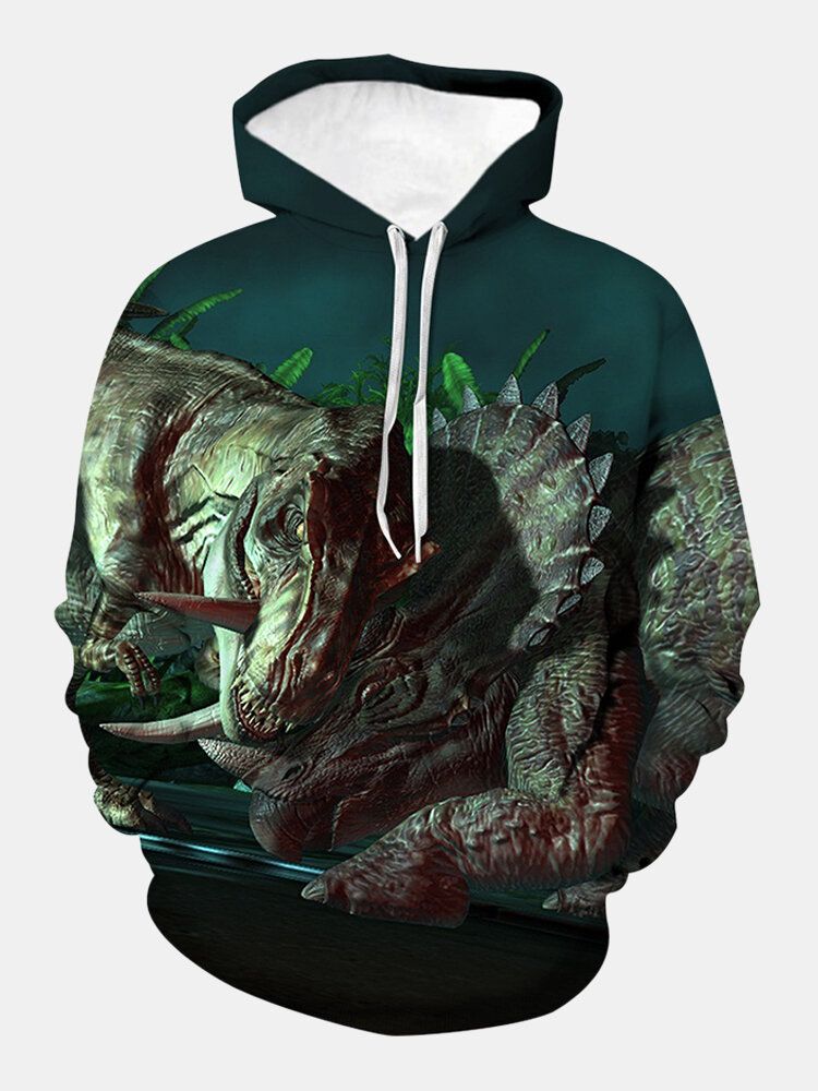 Sudadera Con Capucha Con Cordón Informal Con Estampado Animal De Dinosaurio 3d Para Hombre