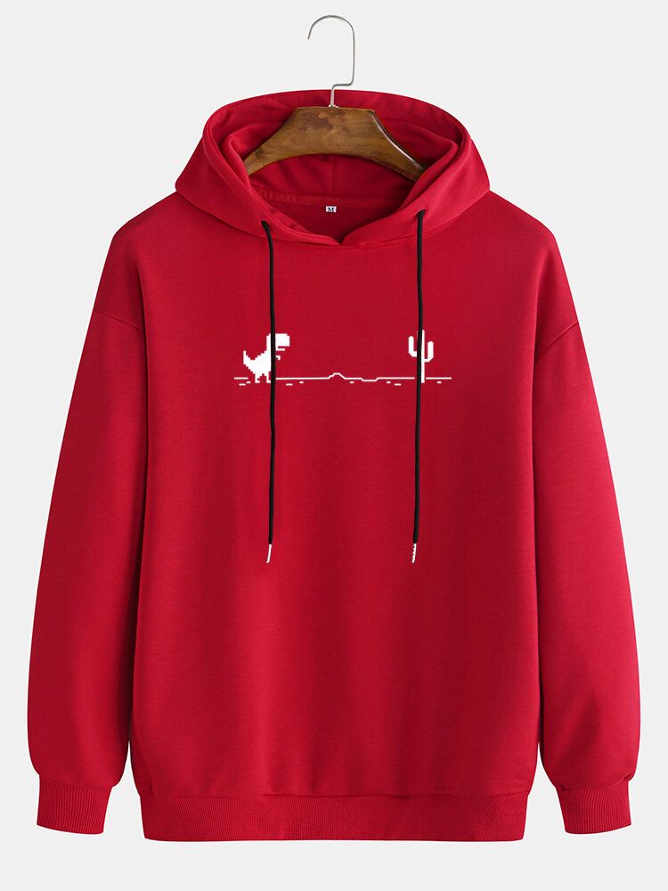 Sudadera Con Capucha Con Cordón Informal Con Estampado De Cactus De Dinosaurio De Dibujos Animados Para Hombre