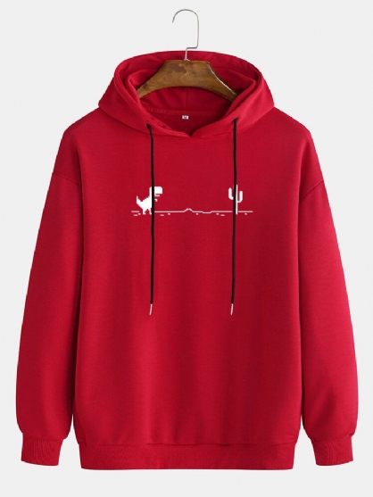 Sudadera Con Capucha Con Cordón Informal Con Estampado De Cactus De Dinosaurio De Dibujos Animados Para Hombre