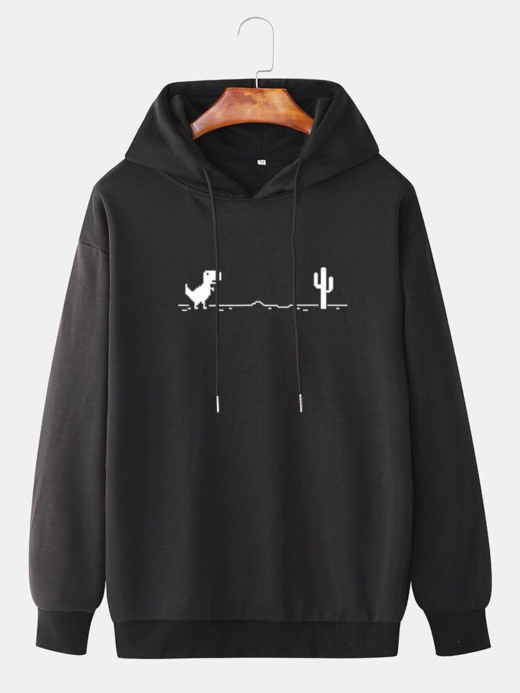 Sudadera Con Capucha Con Cordón Informal Con Estampado De Cactus De Dinosaurio De Dibujos Animados Para Hombre