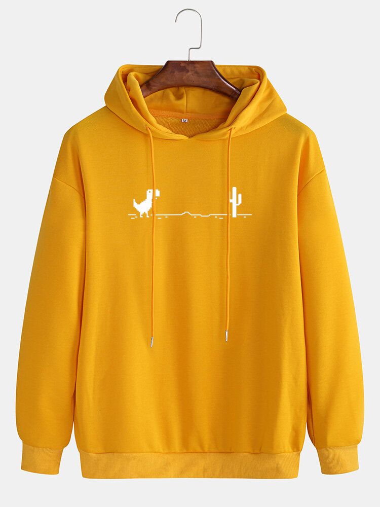 Sudadera Con Capucha Con Cordón Informal Con Estampado De Cactus De Dinosaurio De Dibujos Animados Para Hombre