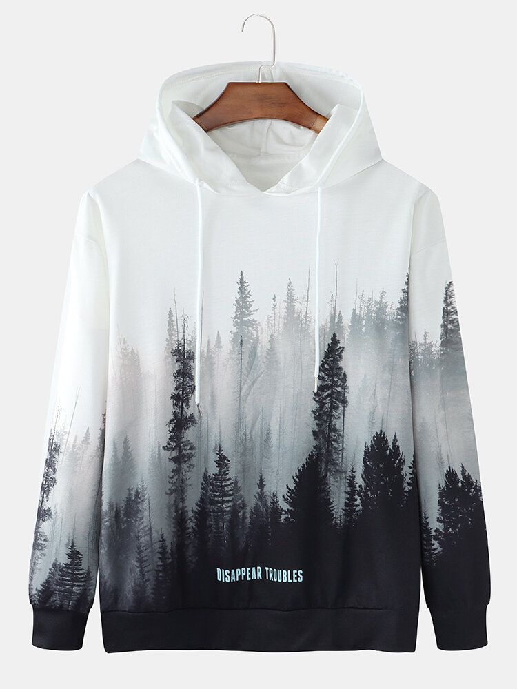 Sudadera Con Capucha Con Cordón Informal Con Estampado De Paisaje Forestal Para Hombre