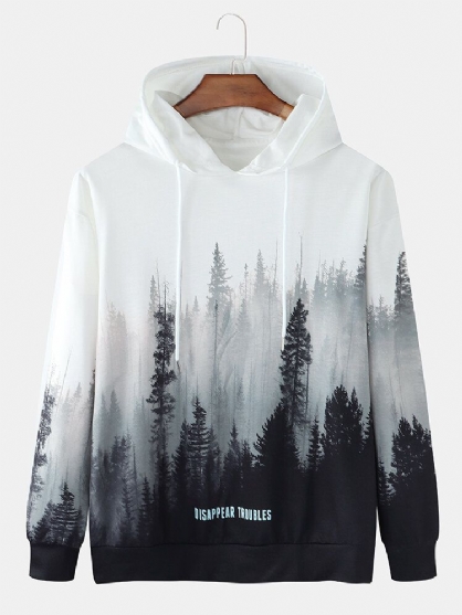 Sudadera Con Capucha Con Cordón Informal Con Estampado De Paisaje Forestal Para Hombre