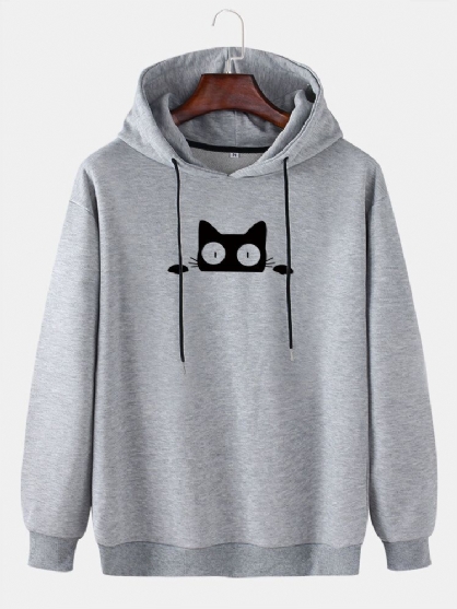 Sudadera Con Capucha Con Cordón Informal Con Estampado De Pecho De Gato De Dibujos Animados Para Hombre