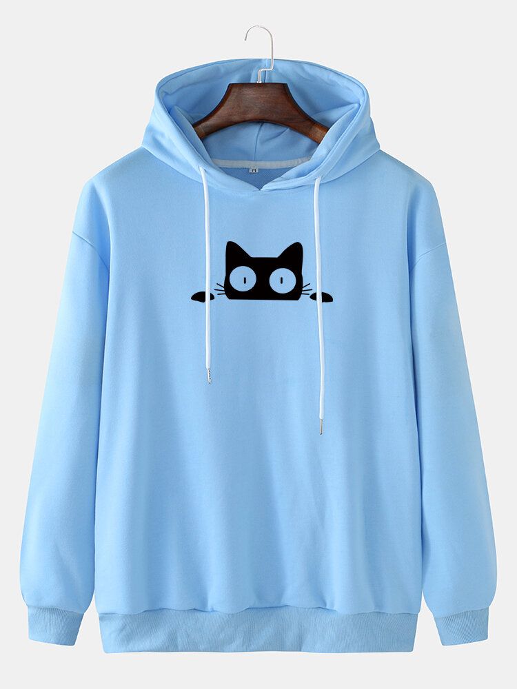 Sudadera Con Capucha Con Cordón Informal Con Estampado De Pecho De Gato De Dibujos Animados Para Hombre