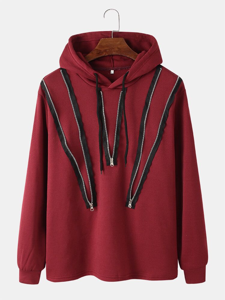 Sudadera Con Capucha Con Cordón Informal Estilo Callejero Con Detalle De Cremallera Y Rasguños Para Hombre