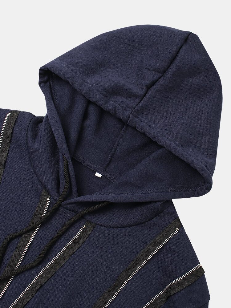 Sudadera Con Capucha Con Cordón Informal Estilo Callejero Con Detalle De Cremallera Y Rasguños Para Hombre