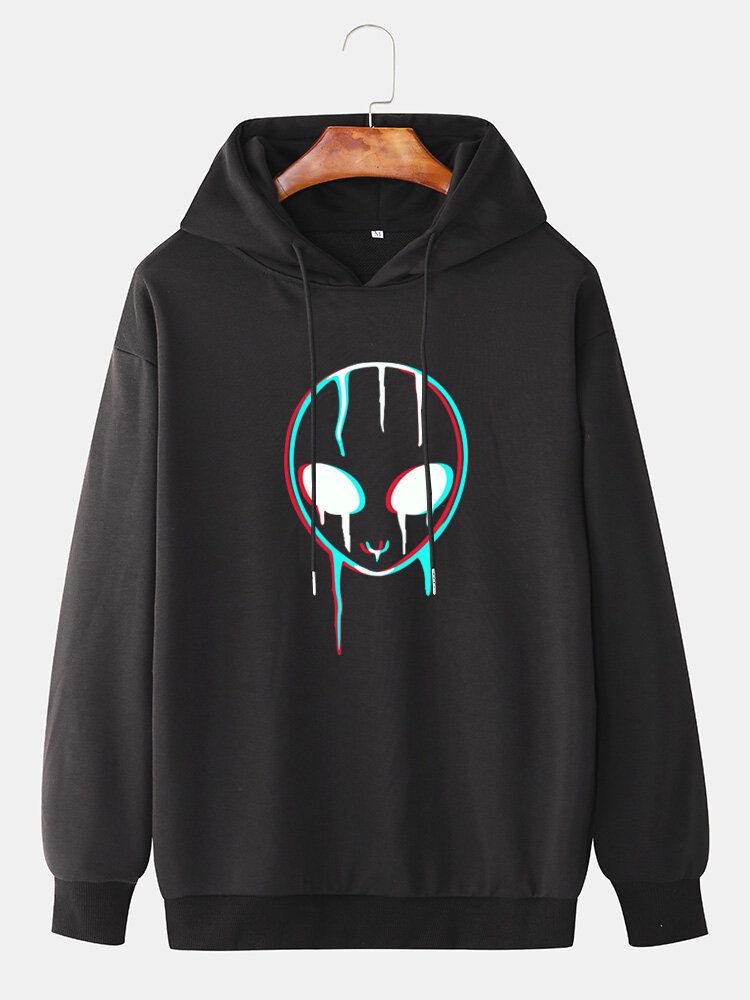 Sudadera Con Capucha Con Cordón Informal Y Estampado Extraterrestre Reflectante Para Hombre