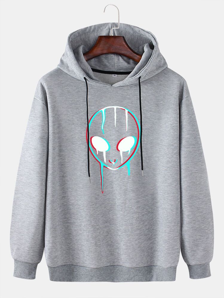 Sudadera Con Capucha Con Cordón Informal Y Estampado Extraterrestre Reflectante Para Hombre