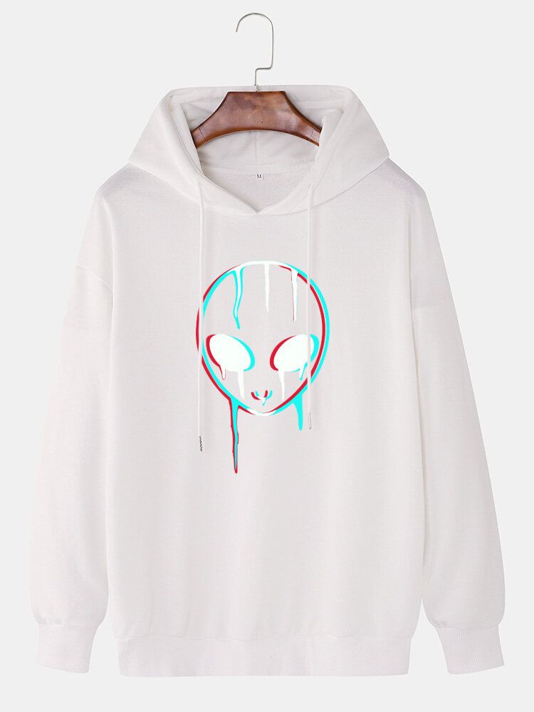 Sudadera Con Capucha Con Cordón Informal Y Estampado Extraterrestre Reflectante Para Hombre